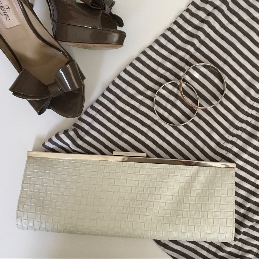 Chic White Clutch with silver hardware